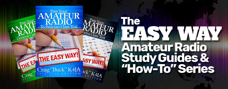 Photo of some books with text: The Easy Way Amateur Radio Study Guides and How-To Series